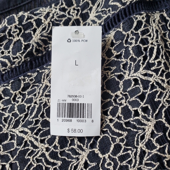 Banana Republic Belted Navy Blue & Tan Sleeveless Lace Pleated Tank LARGE RT$58 - Picture 10 of 10